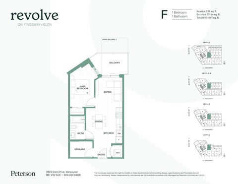 Floor plan for 1 bed, 1 bath, 462 sqft