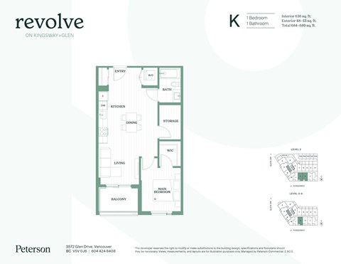 Floor plan for 1 bed, 1 bath, 537 sqft
