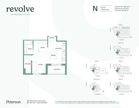 Floor plan for studio, 1 bath, 479 sqft