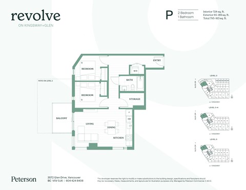 Floor plan for 2 beds, 1 bath, 793 sqft