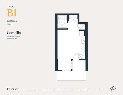 Floor plan for studio, 1 bath, 412 sqft