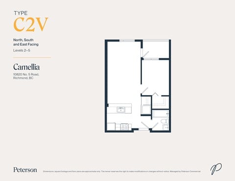 Floor plan for 1 bed, 1 bath, 576 sqft