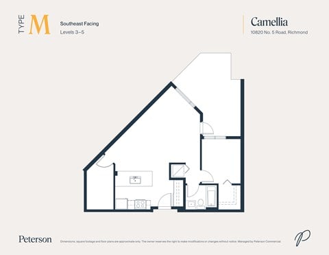 Floor plan for 1 bed, 1 bath, 713 sqft