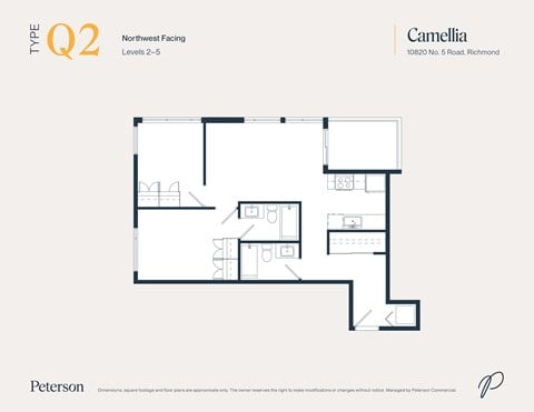 Floor plan for 2 beds, 2 baths, 795 sqft