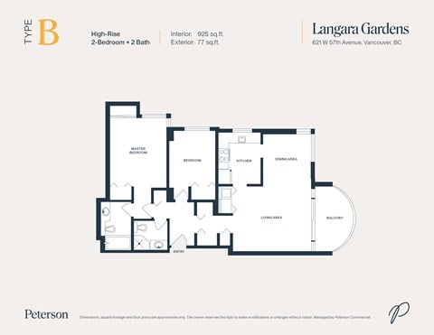 Floor plan for 2 beds, 2 baths, 925 sqft