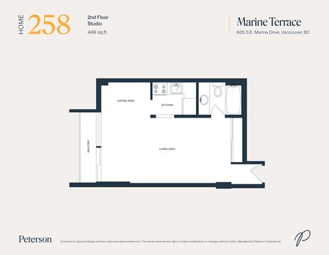 Floor plan for studio, 1 bath, 449 sqft