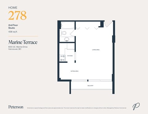 Floor plan for studio, 1 bath, 438 sqft