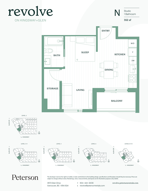 Floor plan for studio, 1 bath