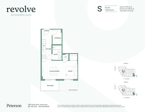 Floor plan for studio, 1 bath
