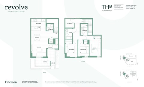 Floor plan for 3 beds, 2.5 baths, 1328 sqft