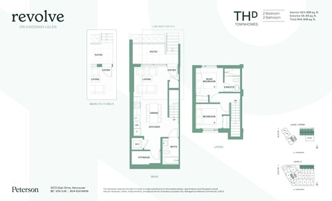 Floor plan for 2 beds, 2 baths, 906 sqft