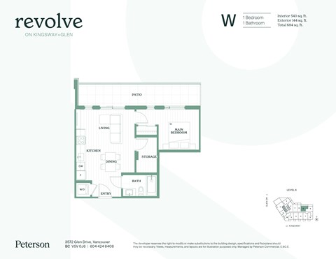 Floor plan for 1 bed, 1 bath