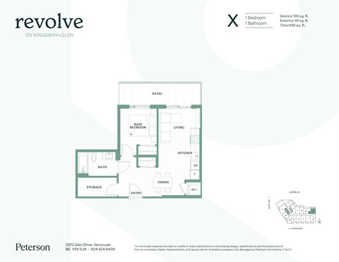 Floor plan for 1 bed, 1 bath