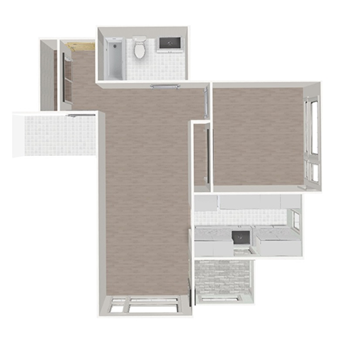 Floor plan for 1 bed, 1 bath, 620 sqft
