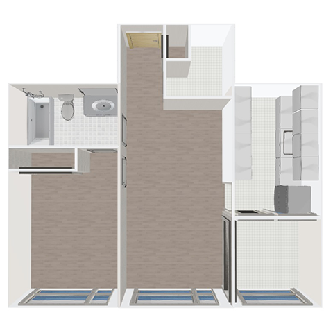 Floor plan for 1 bed, 1 bath, 652 sqft