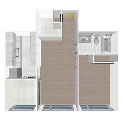 Floor plan for 1 bed, 1 bath, 691 sqft