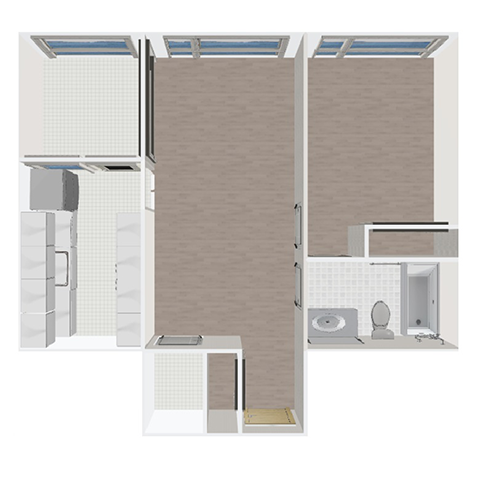 Floor plan for 1 bed, 1 bath, 640 sqft