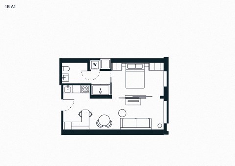 Floor plan for 1 bed, 1 bath, 527 sqft