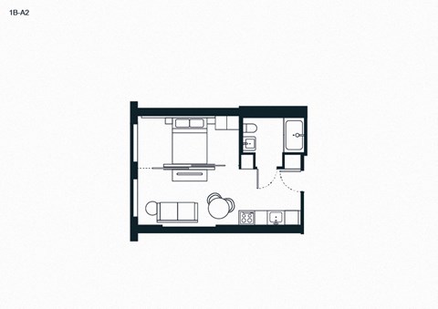Floor plan for 1 bed, 1 bath, 409 sqft