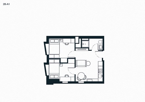 Floor plan for 2 beds, 1 bath, 469 sqft