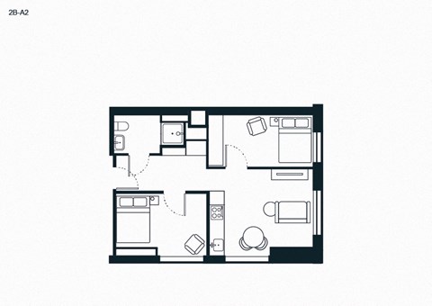 Floor plan for 2 beds, 1 bath, 469 sqft