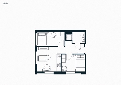 Floor plan for 2 beds, 1 bath, 498 sqft
