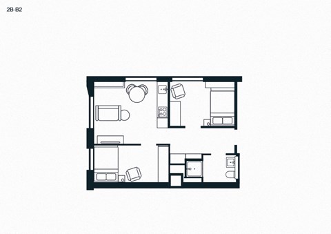 Floor plan for 2 beds, 1 bath, 528 sqft