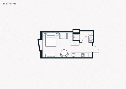 Floor plan for studio, 1 bath, 312 sqft