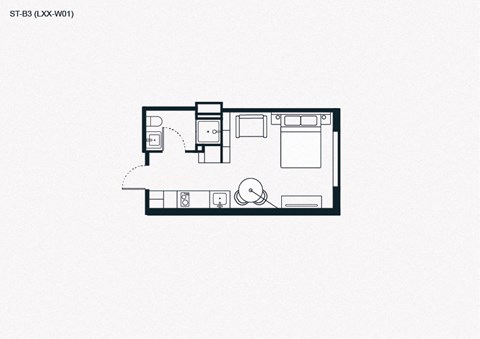 Floor plan for studio, 1 bath, 307 sqft