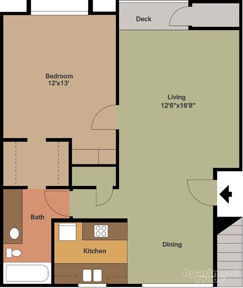 Floor plan for 1 bed, 1 bath, 887 sqft