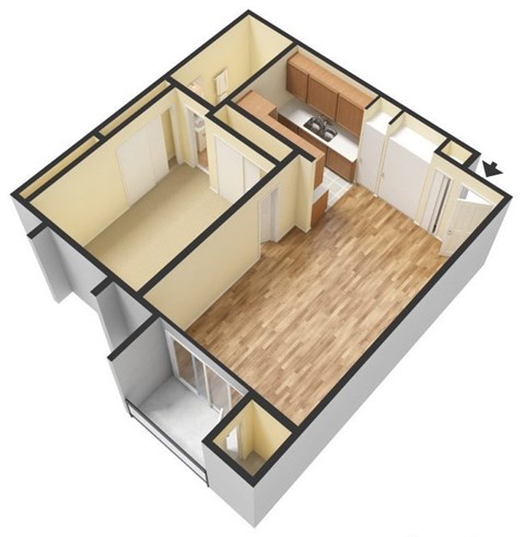 Floor plan for 1 bed, 1 bath, 750 sqft