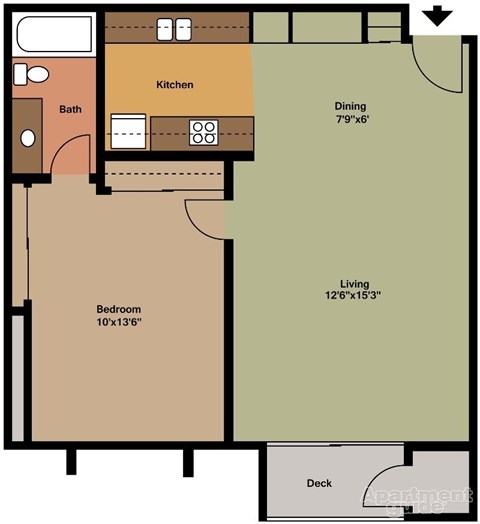 Floor plan for 1 bed, 1 bath, 791 sqft