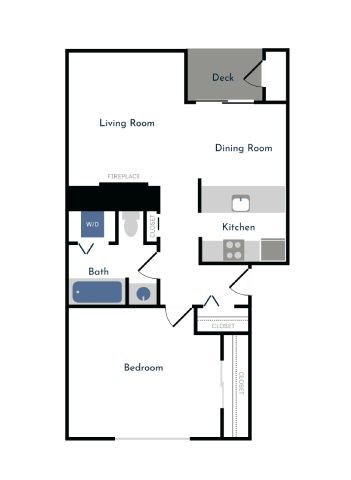 Floor plan for 1 bed, 1 bath