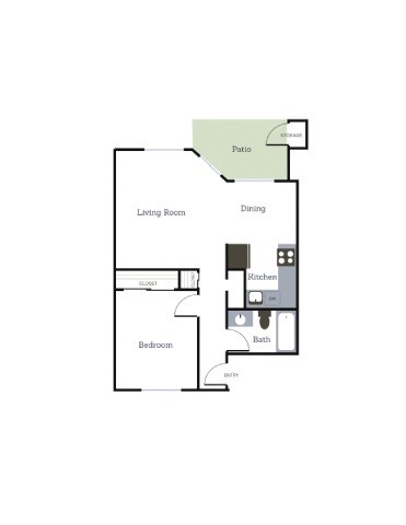 Floor plan for 1 bed, 1 bath, 650 sqft