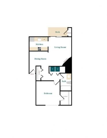 Floor plan for 1 bed, 1 bath, 760 sqft