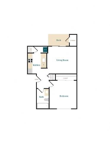 Floor plan for 1 bed, 1 bath, 513 sqft