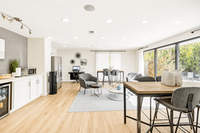 Sandy Springs apartment for rent - A modern kitchen with a dining table and chairs.