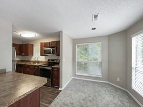 Raleigh apartment for rent - an empty kitchen with a large window and
