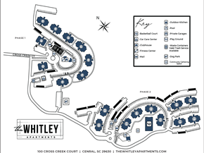 Central apartment for rent - A map of the 100 Cross Creek Court apartment complex, showing the layout of the buildings and facilities.