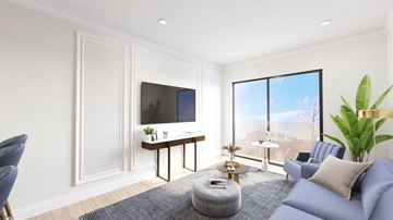Somerville apartment for rent - a living room with a blue couch and a tv