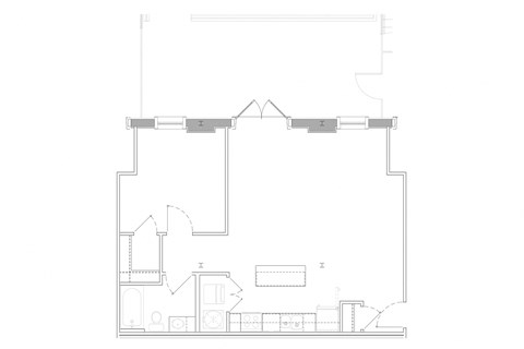 Floor plan for 1 bed, 1 bath, 745 sqft