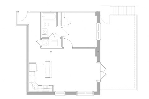 Floor plan for 1 bed, 1 bath, 655 sqft