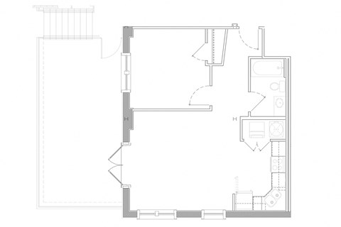 Floor plan for 1 bed, 1 bath, 625 sqft