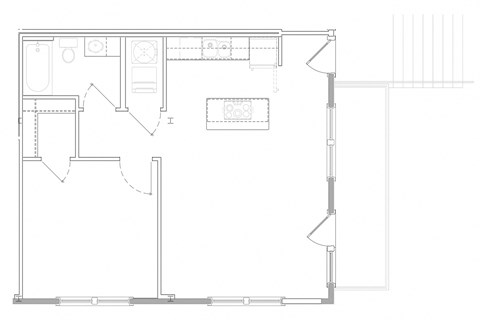 Floor plan for 1 bed, 1 bath, 675 sqft