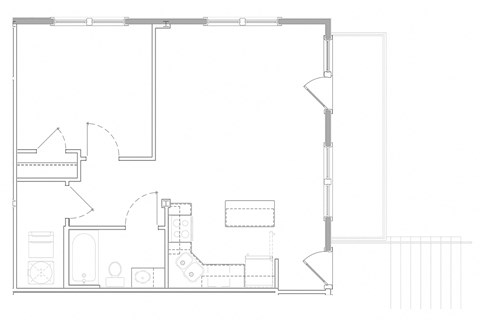 Floor plan for 1 bed, 1 bath, 675 sqft