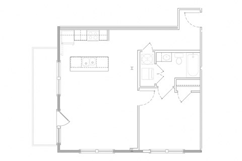 Floor plan for 1 bed, 1 bath, 690 sqft