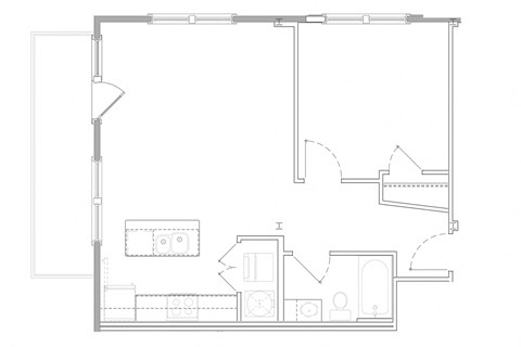 Floor plan for 1 bed, 1 bath, 655 sqft