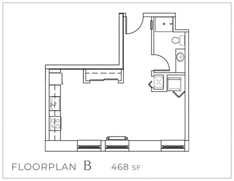 Floor plan for studio, 1 bath, 468 sqft