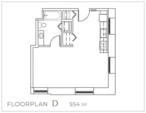 Floor plan for studio, 1 bath, 554 sqft