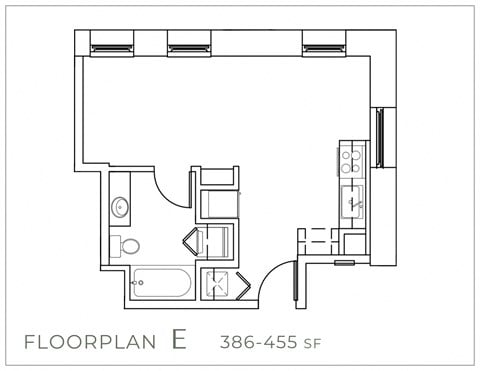 Floor plan for studio, 1 bath, 455 sqft